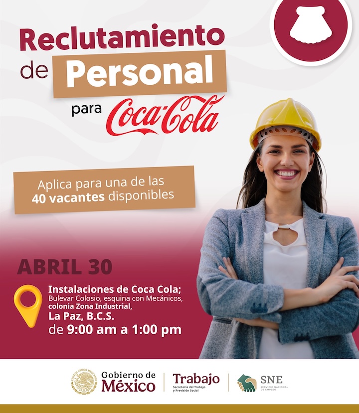 Anuncian oportunidades laborales en Grupo COCA-COLA: SNE