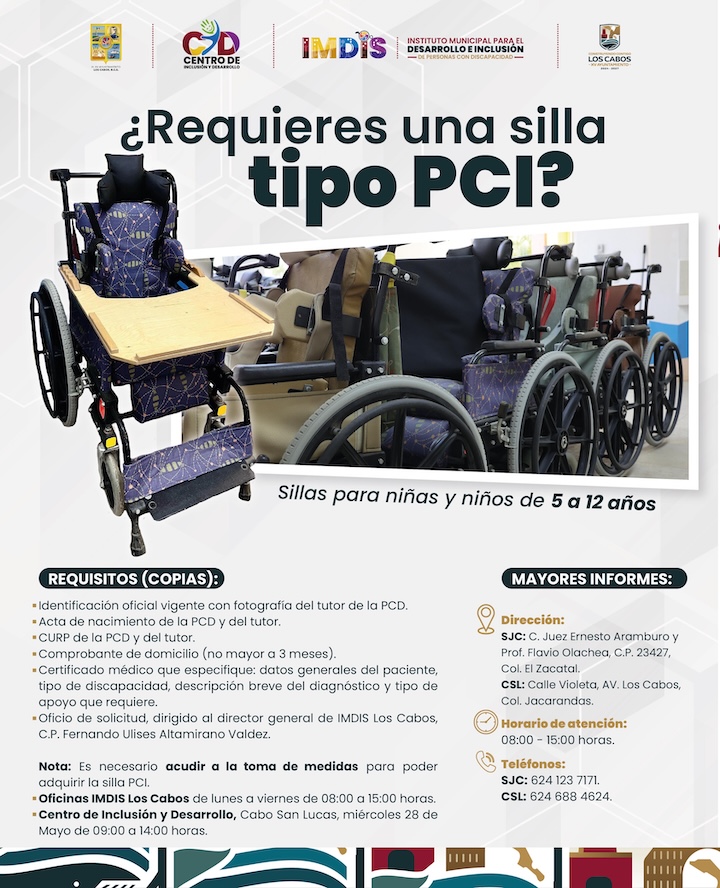 Abren convocatoria de apoyo con sillas de ruedas PCI para niñas y niños de Los Cabos