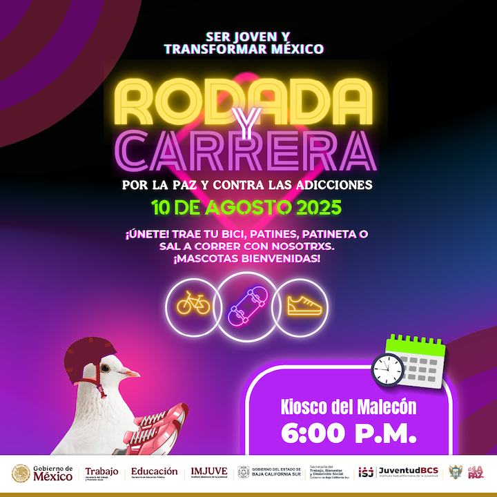 Invitan a juventudes a sumarse a la “Rodada y Carrera por la Paz y contra las Adicciones”