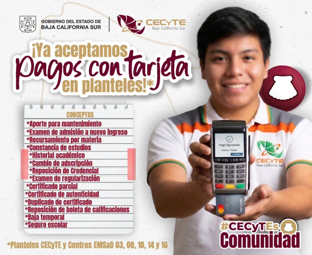 Implementa CECyTE pago con tarjeta en 16 centros educativos de BCS