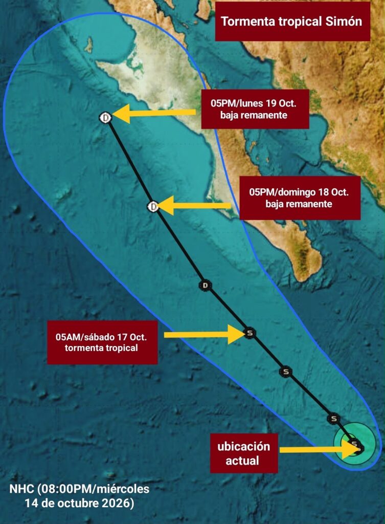 Simon se degrada a tormenta tropical; se localiza a 445 km de Cabo San Lucas